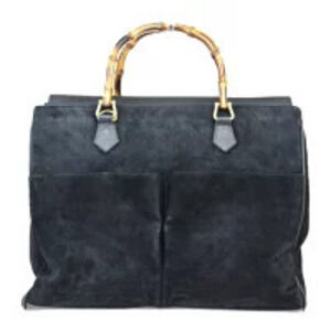 Gucci Bamboo Handbag Black Suede Leather